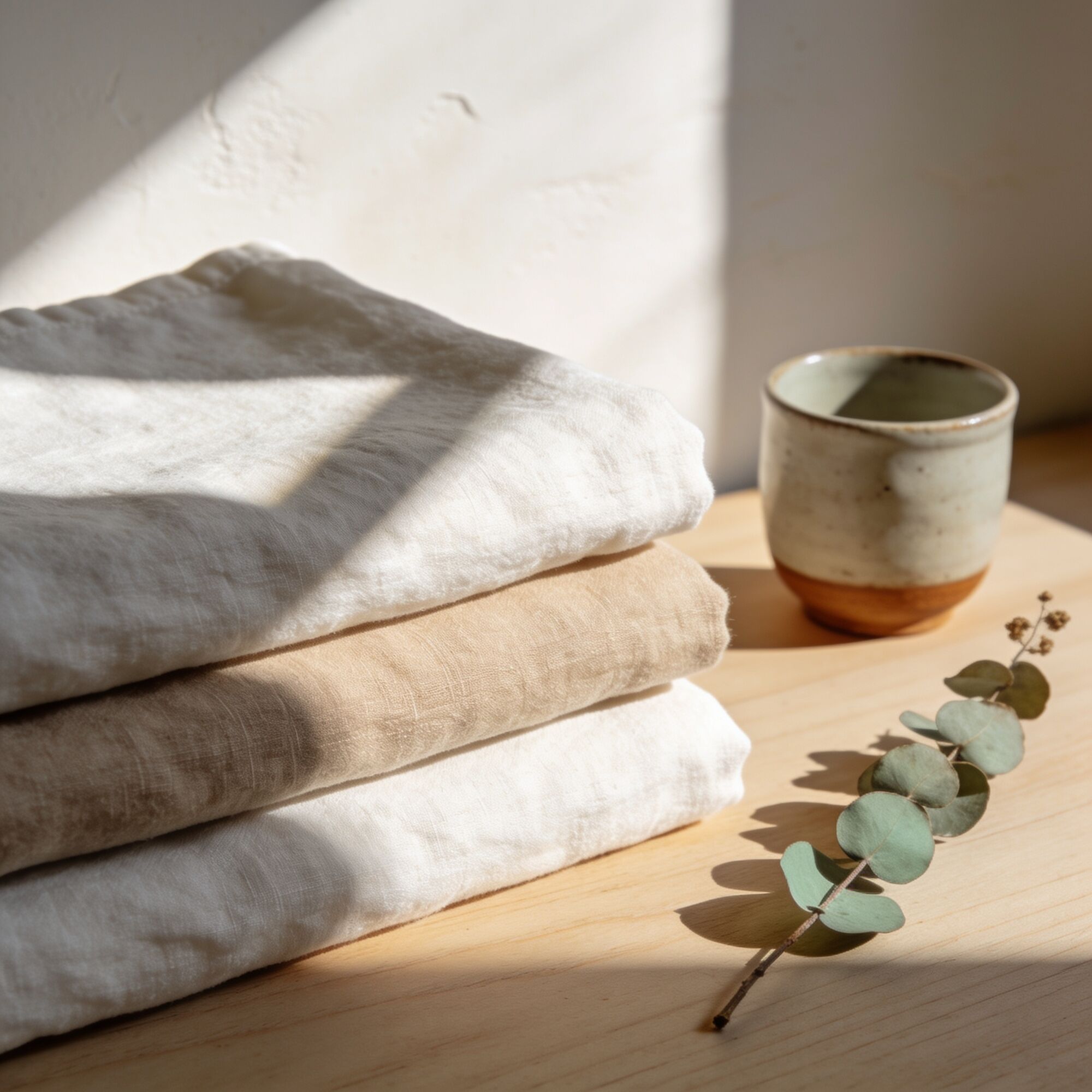 Folded linen and morning light in a Kokoro house